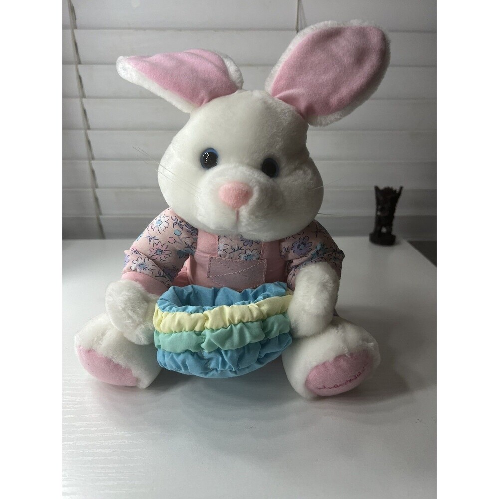 VTG 1998 Easter Pink Bunny Plush Stuffed Rabbit Kinderkids Birthday Gift Squeak